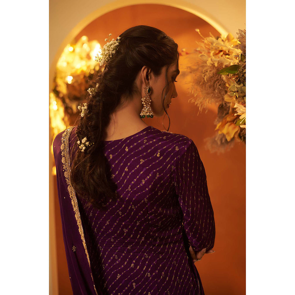 Baidehi Deep Purple Suit with Sharara and Dupatta (Set of 3)