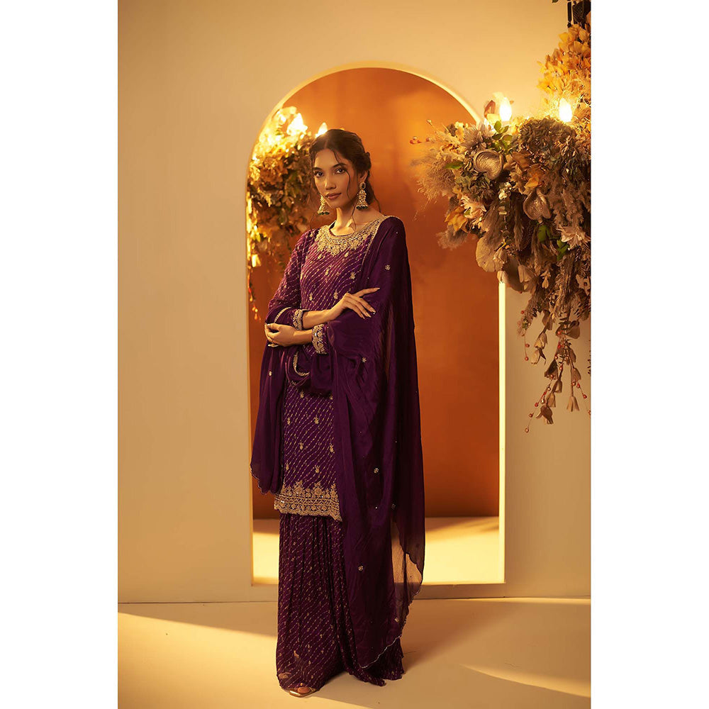 Baidehi Deep Purple Suit with Sharara and Dupatta (Set of 3)