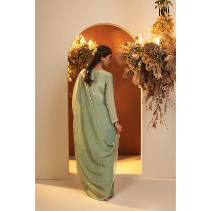 Baidehi Mint Green Embroidere Kurta with Sharara and Dupatta (Set of 3)