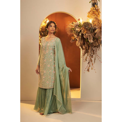 Baidehi Mint Green Embroidere Kurta with Sharara and Dupatta (Set of 3)