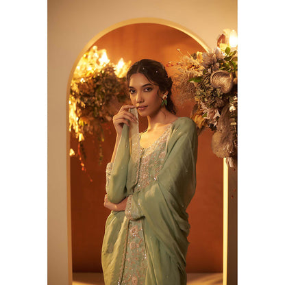 Baidehi Mint Green Embroidere Kurta with Sharara and Dupatta (Set of 3)