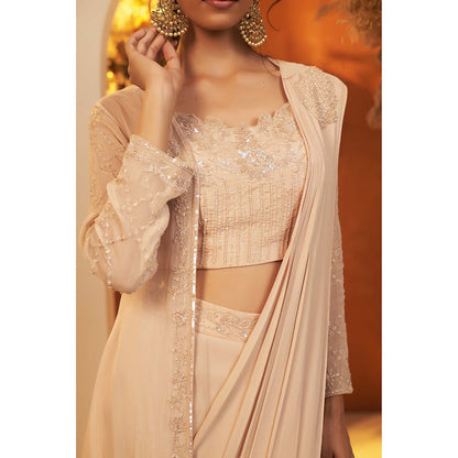Baidehi Soft Beige Draped Saree with Ombre Jacket and Blouse