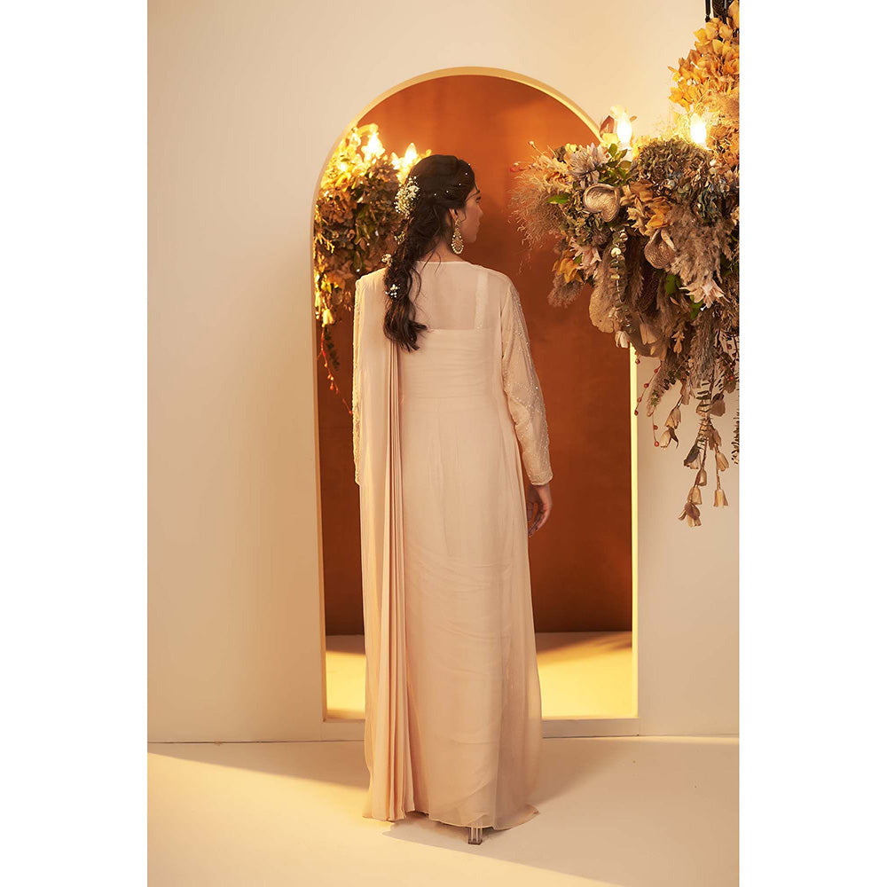 Baidehi Soft Beige Draped Saree with Ombre Jacket and Blouse