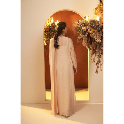 Baidehi Soft Beige Draped Saree with Ombre Jacket and Blouse