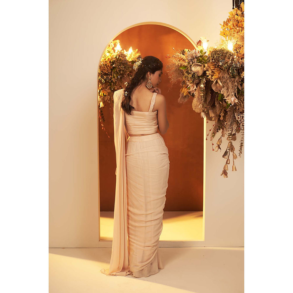 Baidehi Soft Beige Draped Saree with Ombre Jacket and Blouse