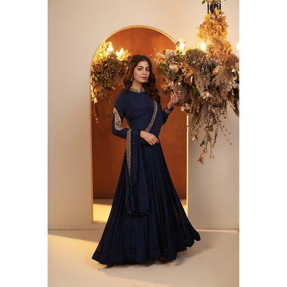 Baidehi Deep Navy Blue Embroidered Anarkali Kurta with Dupatta (Set of 2)