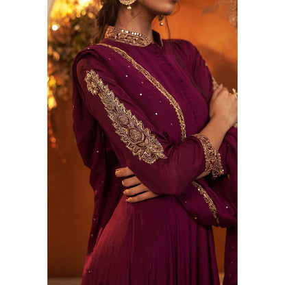 Baidehi Wine Embroidered Anarkali Kurta with Dupatta (Set of 2)