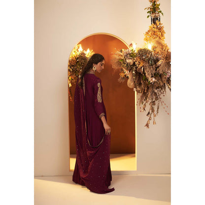 Baidehi Wine Embroidered Anarkali Kurta with Dupatta (Set of 2)