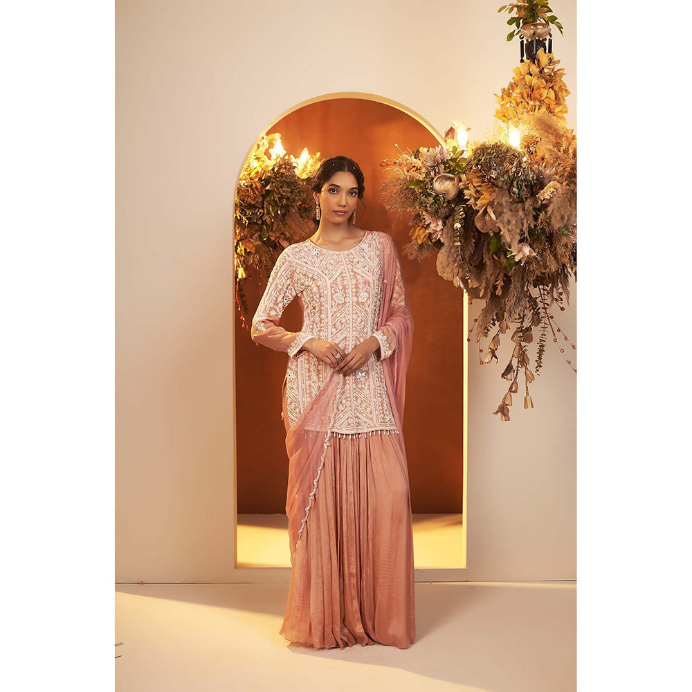 Baidehi Dusty Pink Embroidered Kurta with Palazzo and Dupatta (Set of 3)