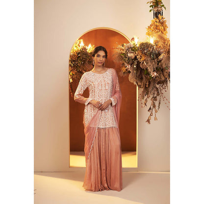 Baidehi Dusty Pink Embroidered Kurta with Palazzo and Dupatta (Set of 3)