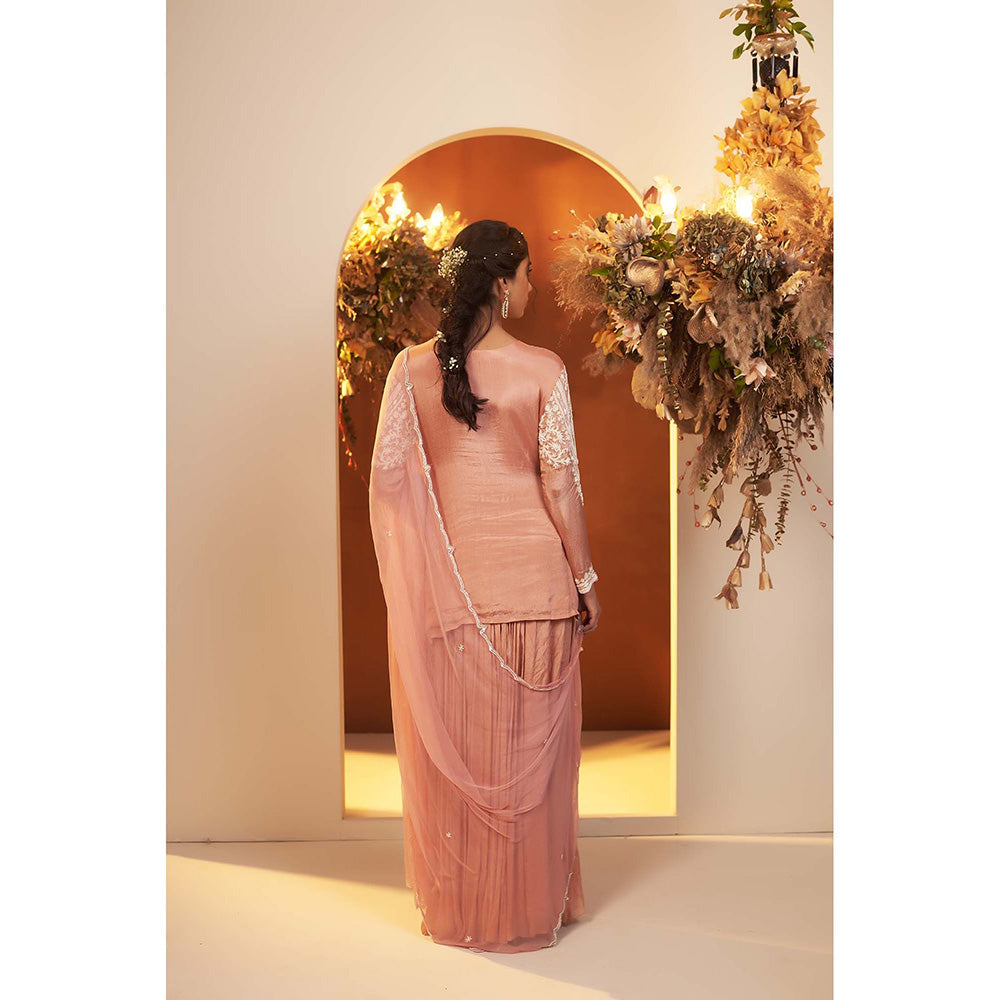 Baidehi Dusty Pink Embroidered Kurta with Palazzo and Dupatta (Set of 3)