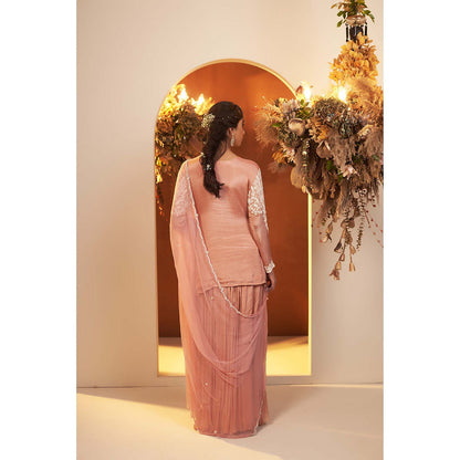 Baidehi Dusty Pink Embroidered Kurta with Palazzo and Dupatta (Set of 3)