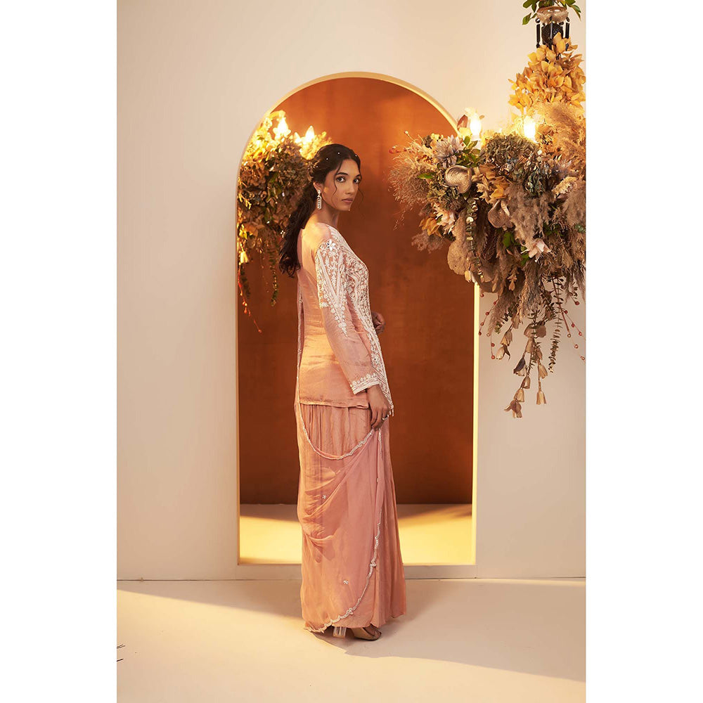 Baidehi Dusty Pink Embroidered Kurta with Palazzo and Dupatta (Set of 3)