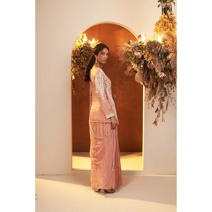 Baidehi Dusty Pink Embroidered Kurta with Palazzo and Dupatta (Set of 3)