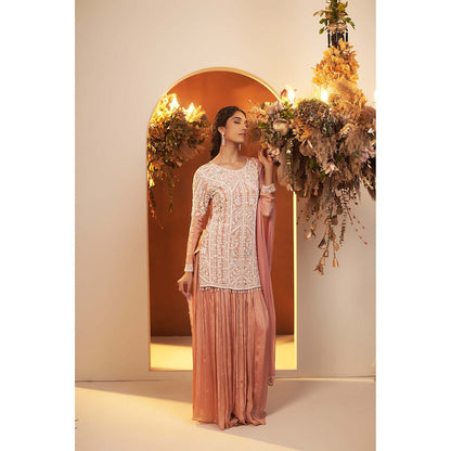 Baidehi Dusty Pink Embroidered Kurta with Palazzo and Dupatta (Set of 3)