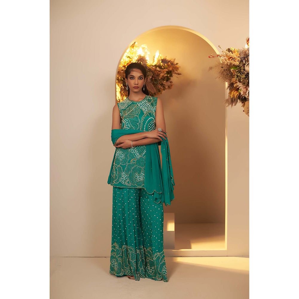 Baidehi Green Embellished Kurta with Palazzo and Dupatta (Set of 3)