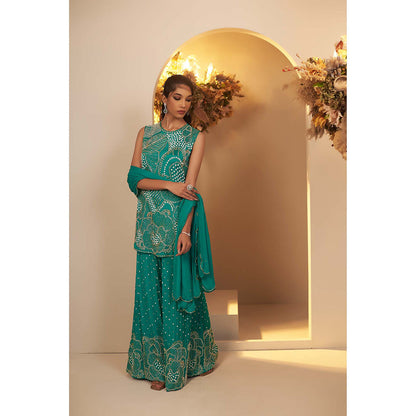 Baidehi Green Embellished Kurta with Palazzo and Dupatta (Set of 3)
