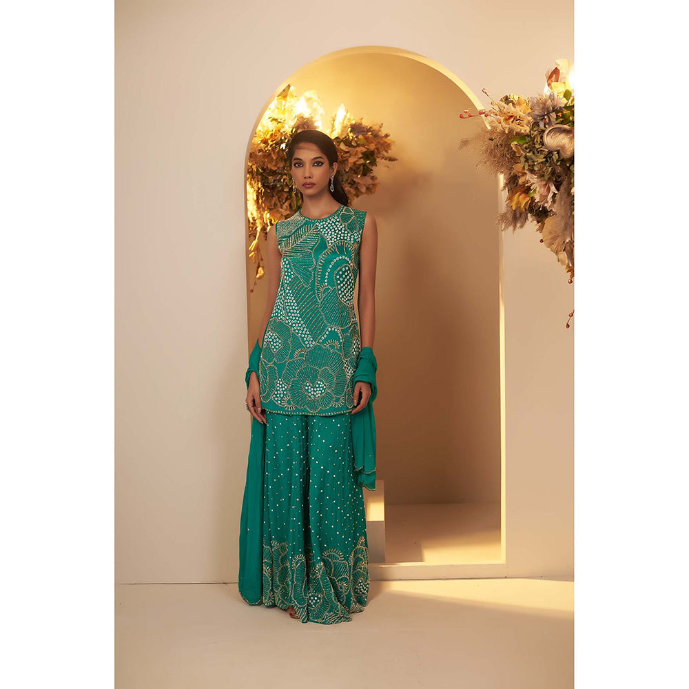 Baidehi Green Embellished Kurta with Palazzo and Dupatta (Set of 3)