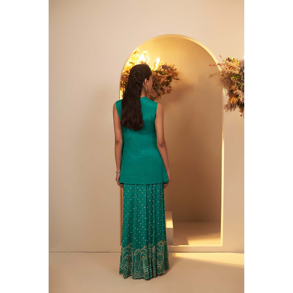 Baidehi Green Embellished Kurta with Palazzo and Dupatta (Set of 3)