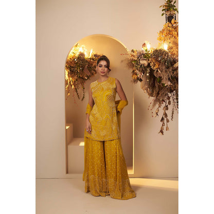 Baidehi Yellow Embellished Kurta with Palazzo and Dupatta (Set of 3)