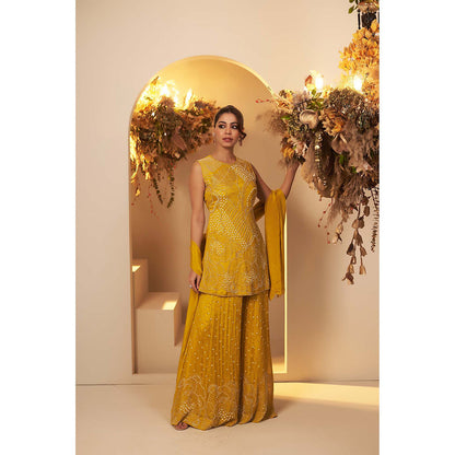 Baidehi Yellow Embellished Kurta with Palazzo and Dupatta (Set of 3)