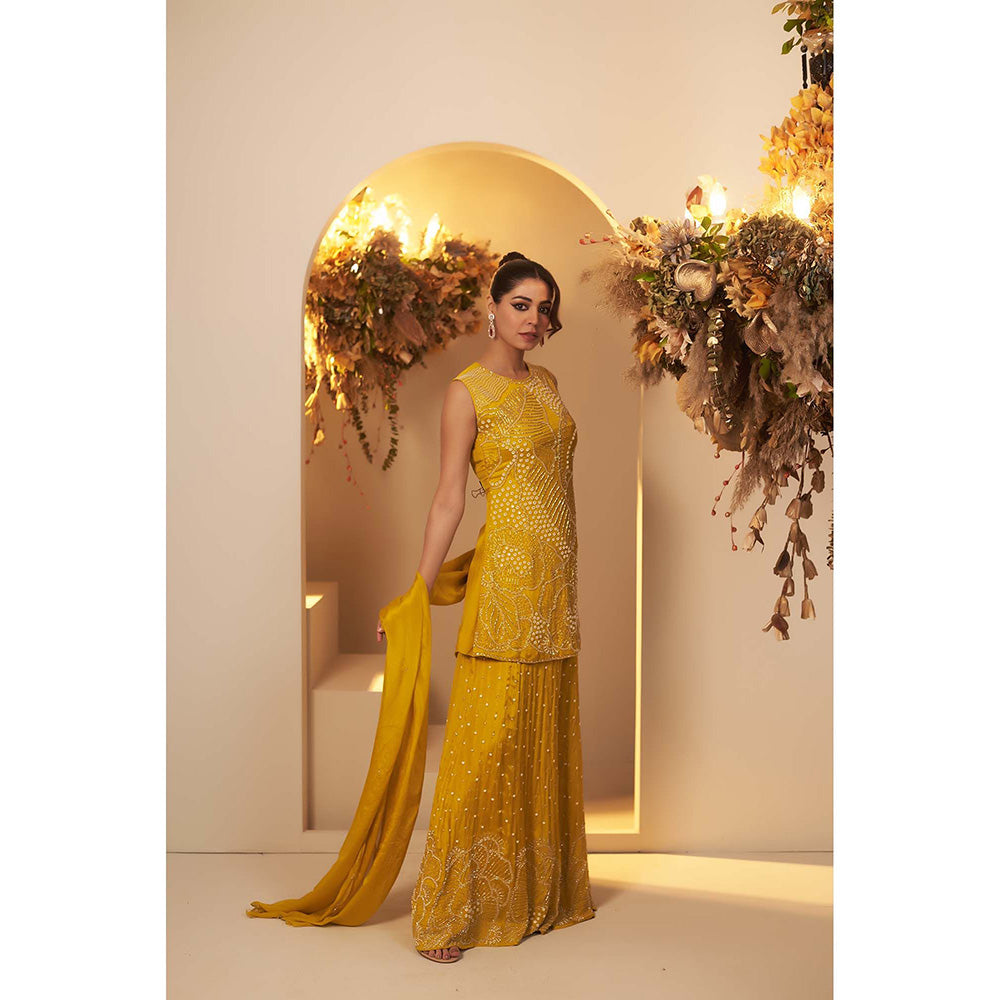 Baidehi Yellow Embellished Kurta with Palazzo and Dupatta (Set of 3)