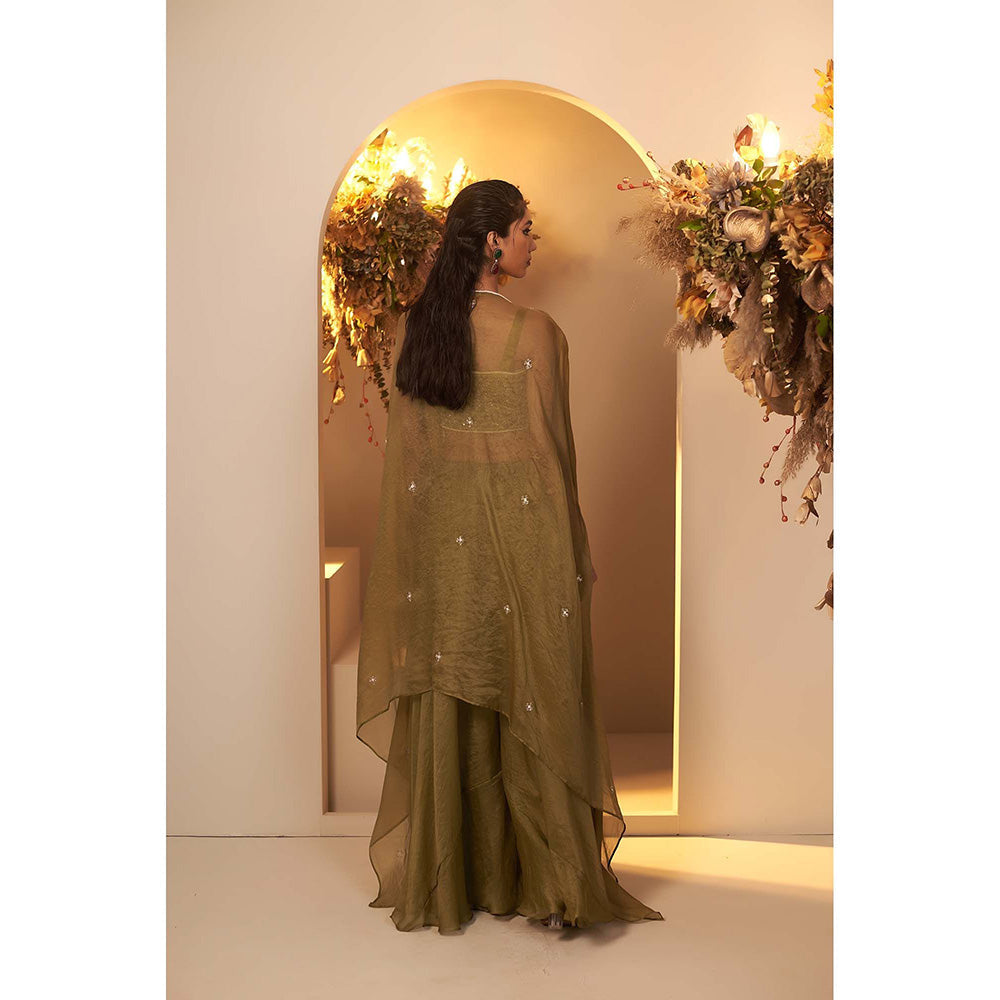Baidehi Sage Green Embellished Blouse with Palazzo and Jacket (Set of 3)