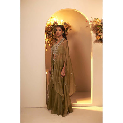 Baidehi Sage Green Embellished Blouse with Palazzo and Jacket (Set of 3)