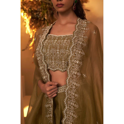 Baidehi Sage Green Embellished Blouse with Palazzo and Jacket (Set of 3)