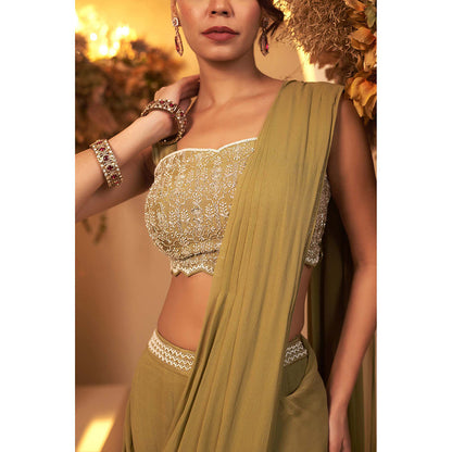 Baidehi Sage Green Draped Saree with Stitched Blouse