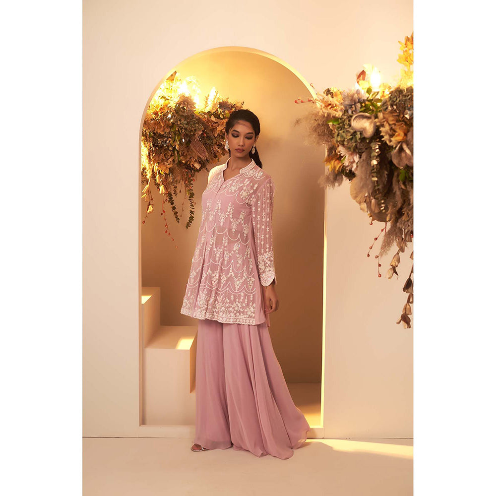 Baidehi Pink Long Peplum Kurta with Palazzo and Bustier (Set of 3)