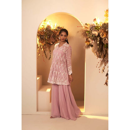 Baidehi Pink Long Peplum Kurta with Palazzo and Bustier (Set of 3)