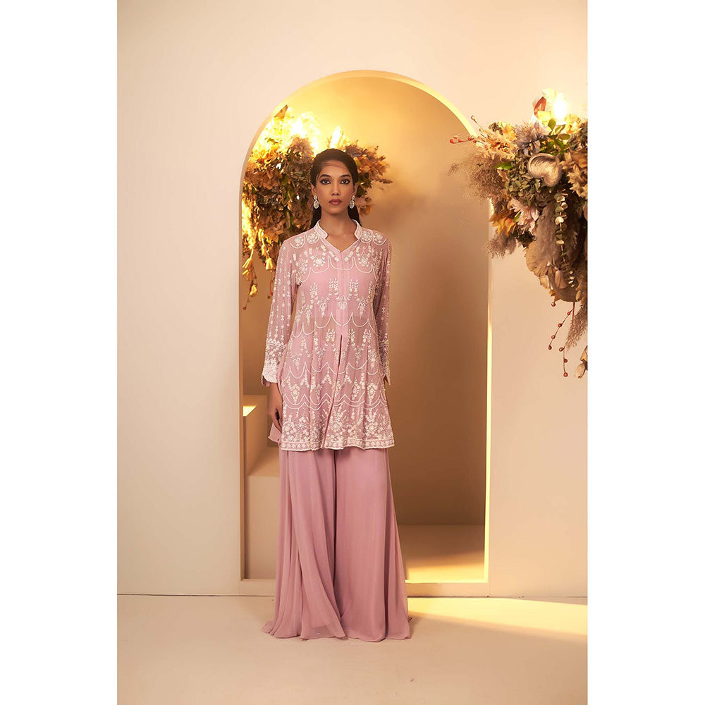 Baidehi Pink Long Peplum Kurta with Palazzo and Bustier (Set of 3)