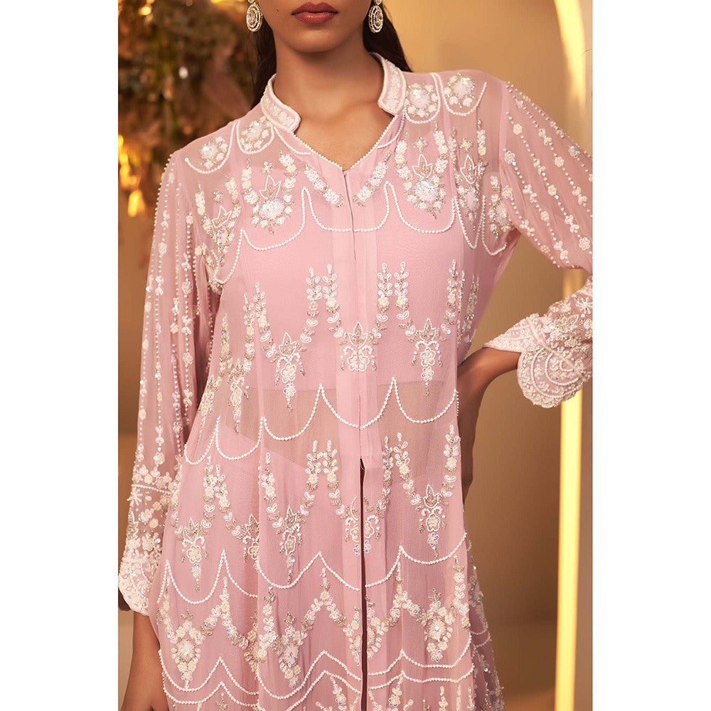 Baidehi Pink Long Peplum Kurta with Palazzo and Bustier (Set of 3)