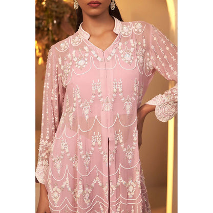 Baidehi Pink Long Peplum Kurta with Palazzo and Bustier (Set of 3)