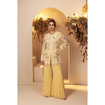 Baidehi Pastel Yellow Embroidered Short Kurta with Palazzo (Set of 2)