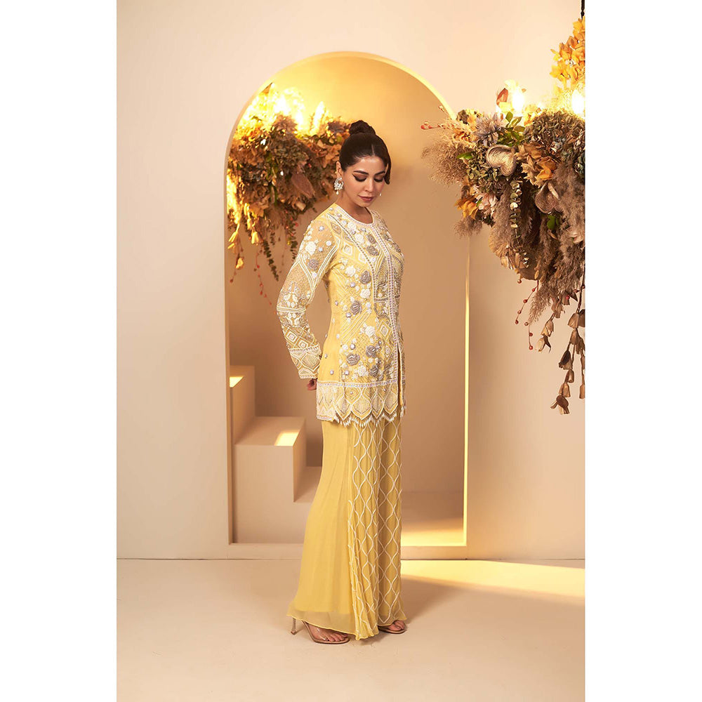 Baidehi Pastel Yellow Embroidered Short Kurta with Palazzo (Set of 2)