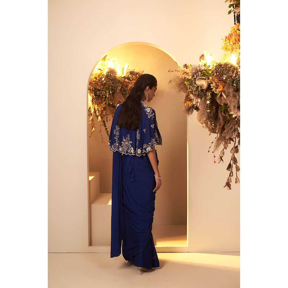 Baidehi Navy Blue Pre-Drape Saree with Stitched Blouse and Cape
