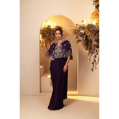 Baidehi Purple Pre-Drape Saree with Stitched Blouse and Cape