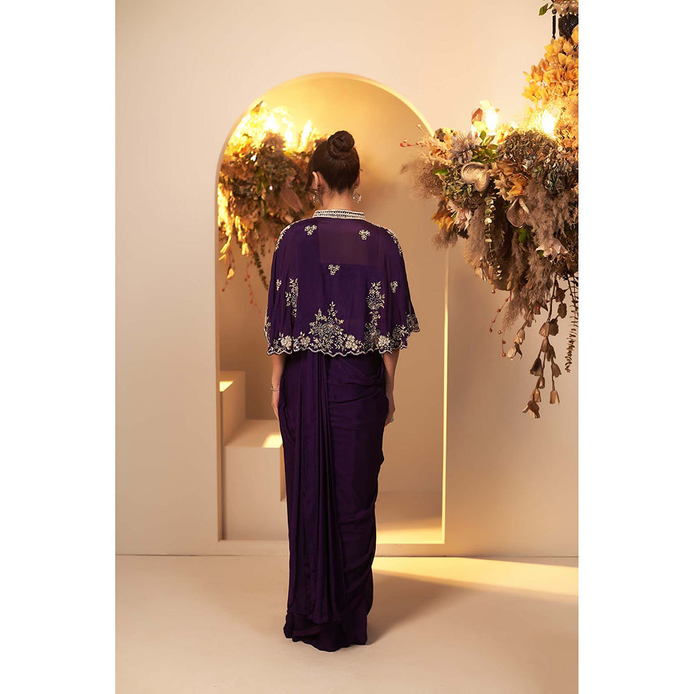 Baidehi Purple Pre-Drape Saree with Stitched Blouse and Cape