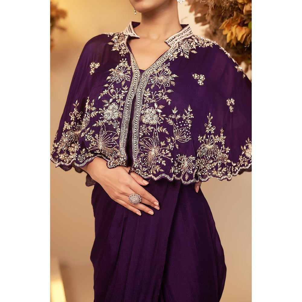 Baidehi Purple Pre-Drape Saree with Stitched Blouse and Cape