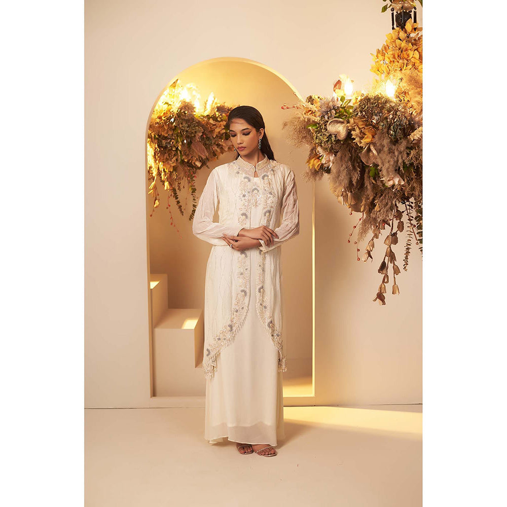 Baidehi Pearl White Gown Paired with Jacket and Belt (Set of 3)
