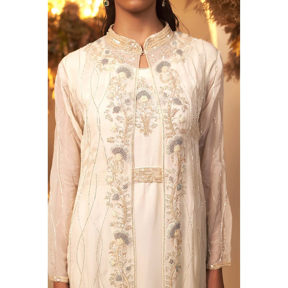 Baidehi Pearl White Gown Paired with Jacket and Belt (Set of 3)