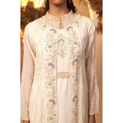 Baidehi Pearl White Gown Paired with Jacket and Belt (Set of 3)