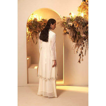 Baidehi Pearl White Gown Paired with Jacket and Belt (Set of 3)