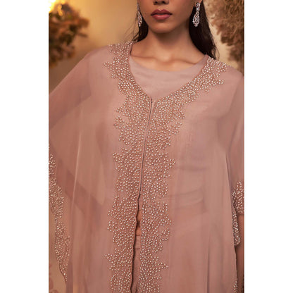 Baidehi Brown Embroidered Crop Top with Palazzo and Jacket (Set of 3)