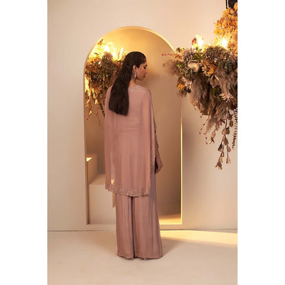 Baidehi Brown Embroidered Crop Top with Palazzo and Jacket (Set of 3)