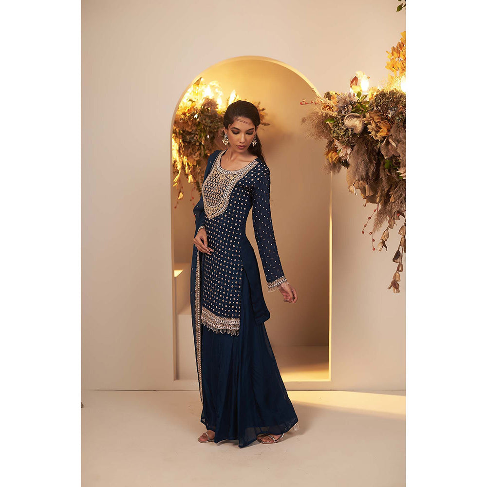 Baidehi English Blue Embroidered Kurta with Sharara and Dupatta (Set of 3)