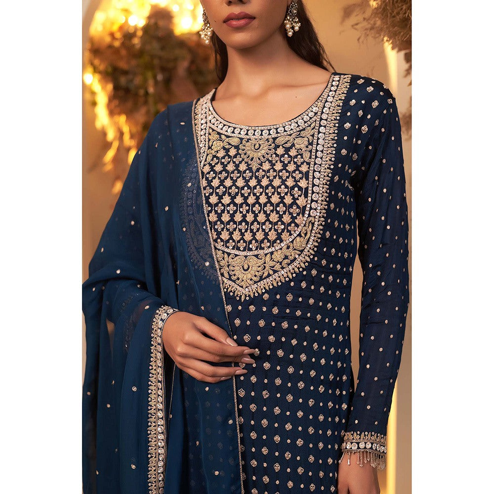 Baidehi English Blue Embroidered Kurta with Sharara and Dupatta (Set of 3)