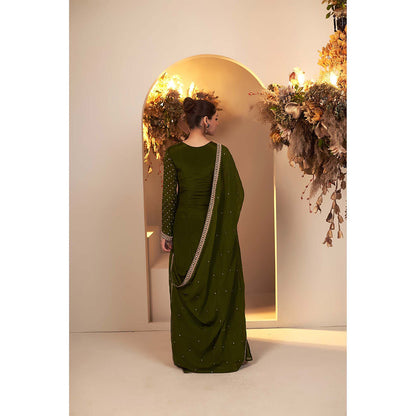 Baidehi Olive Green Embroidered Kurta with Sharara and Dupatta (Set of 3)